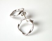 Free Shipping- Simple, Swirl Hoop Silver Post Earrings  (Sterling Silver)