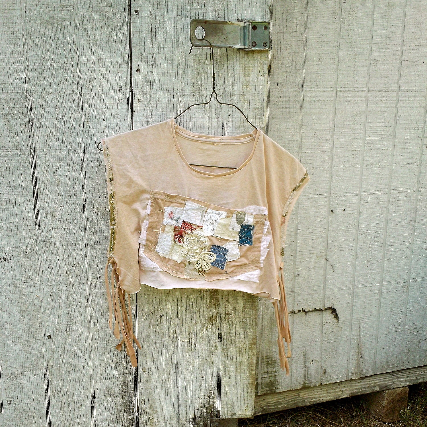 Funky Creme Brulee Shirt / Eco Shirt / Tattered Artsy Shirt / Upcycled Clothing by CreoleSha
