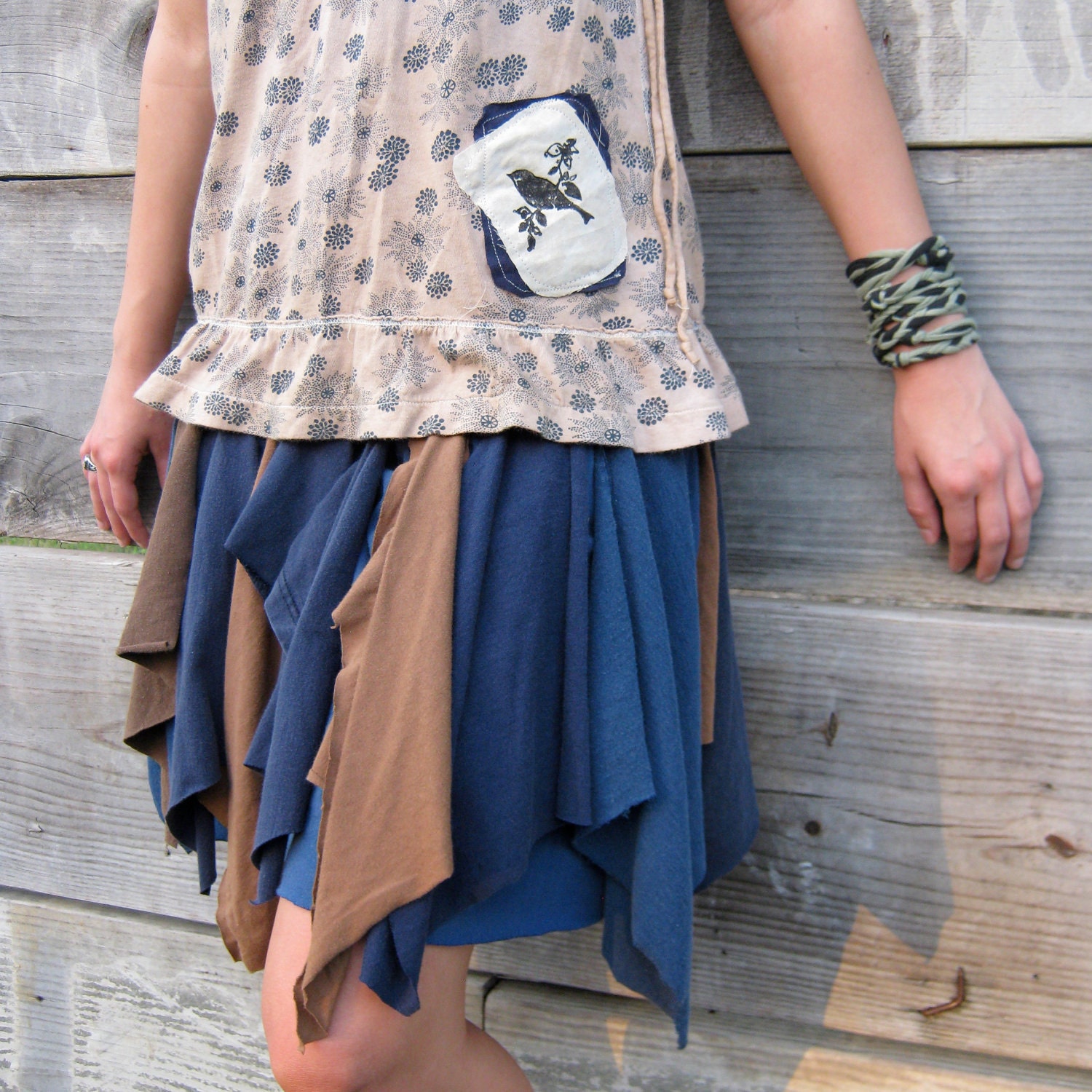 made to order - Funky Eco Tattered Black and Brown Fairy Pixie Mini Skirt