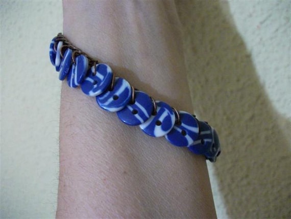 Blue Button Bracelet and Earrings