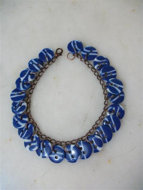 Blue Button Bracelet and Earrings