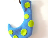 Mini Tentacle Christmas Stocking - Blue w/ Neon Green Spots- Off beat Holiday Stocking