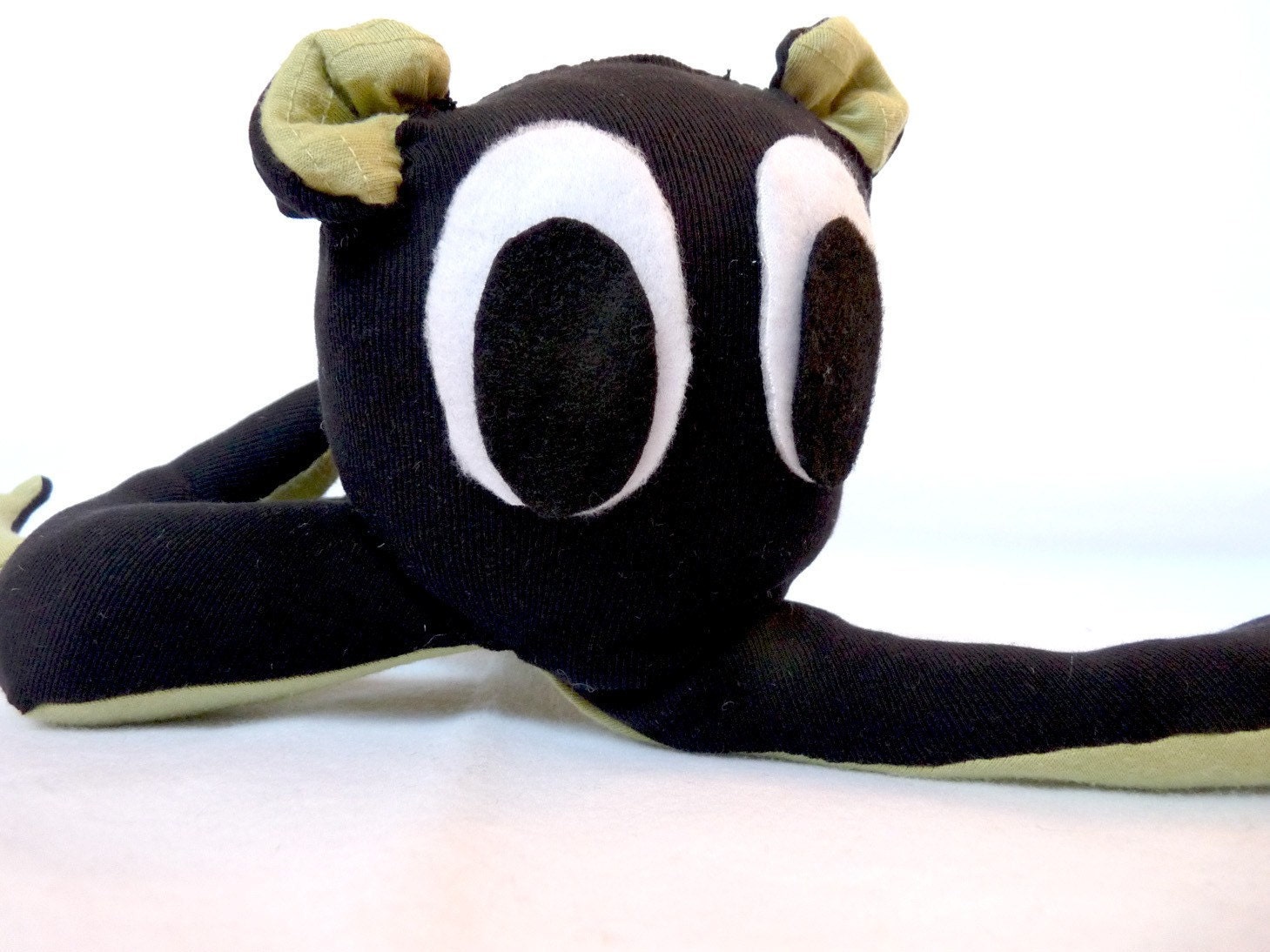 Baby Squid Monster plush- Black/green upcycled collectible toy
