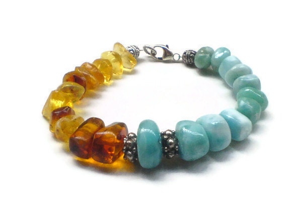 Larimar and Dominican Amber bracelet