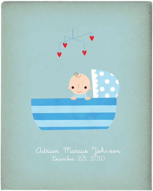 Blue Baby Boy 8x10 Print - Customized Name / Date