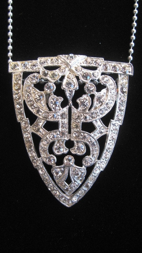 Vintage Art Nouveau Dress Clip Pendant Necklace c1920
