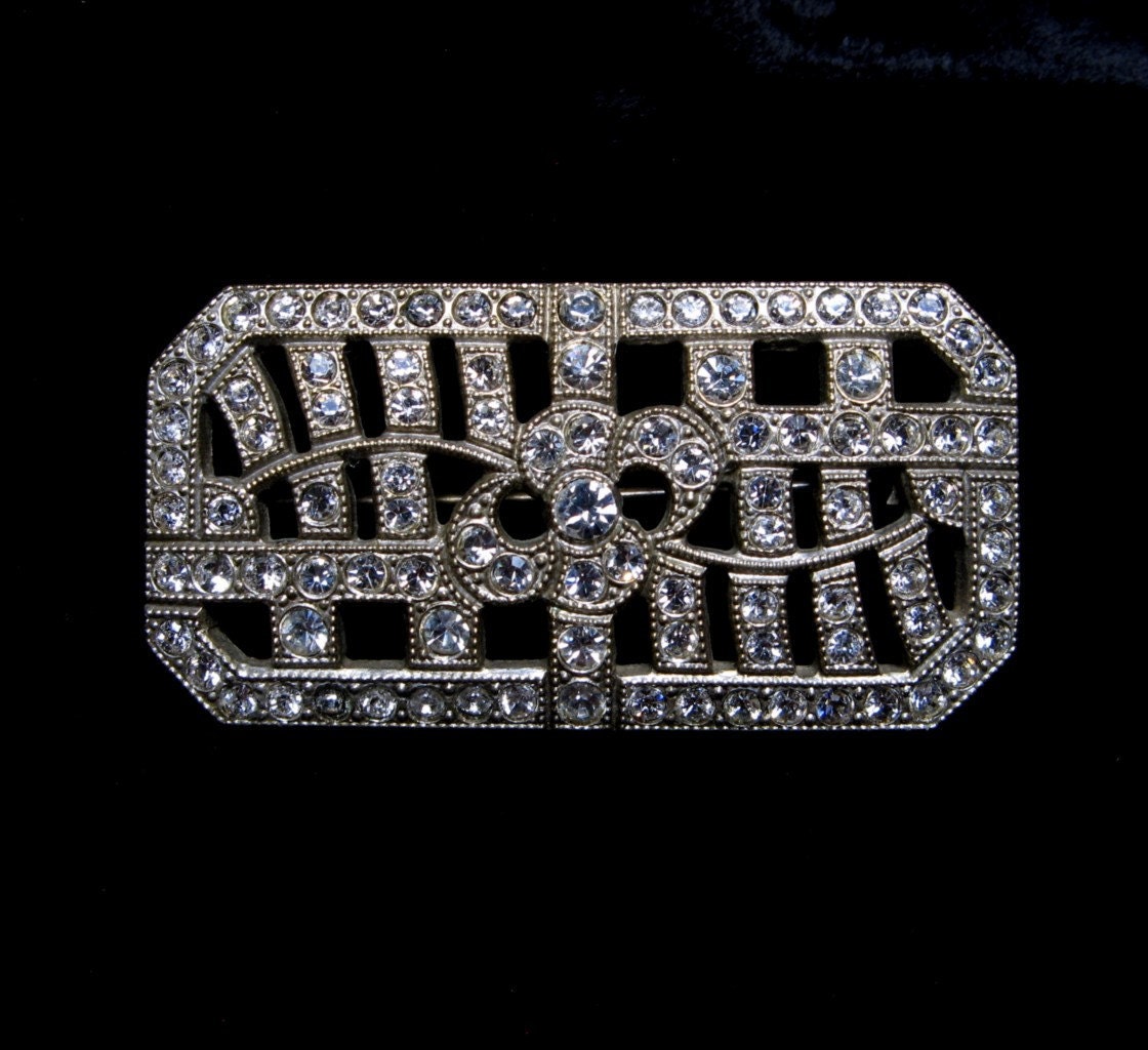 Vintage Art Deco Brooch c1920  Rhinestone