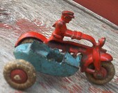 Fathers Day Gift Hubley Motorcycle Cop Sidecar Antique Cast Iron 1930 Toy Rare Old Stamped Man Gift Fathers Day