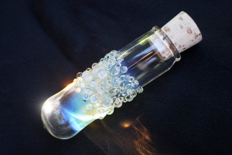 Glass Bottle - color changing clear dots - Lampwork Bottle - Boro - Handblown -  Borosilicate