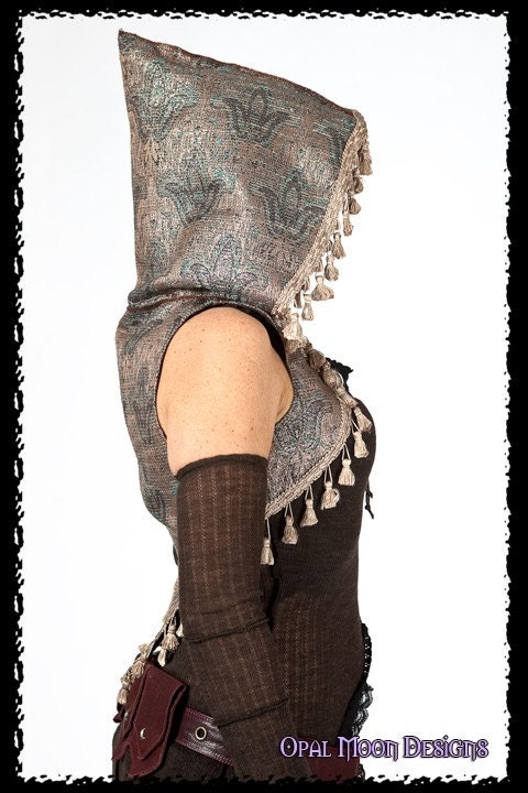 The Rhiannon/Lady of the Lake Tapestry Tassel Vest with Hood (Fully Lined) Size M or XL