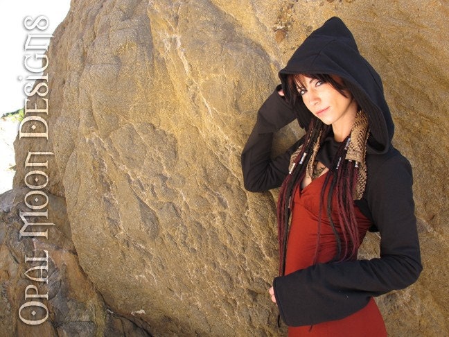 The Winter Reversible Hooded Shrug in Black Heavy Knit by Opal Moon Designs (size S, M, L, XL)
