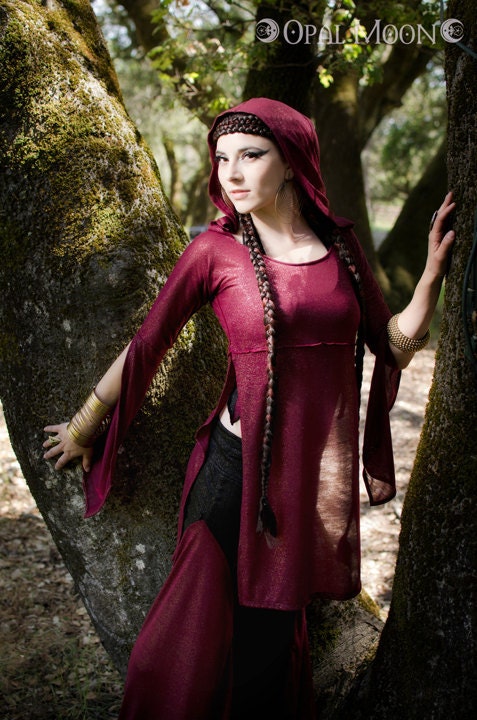The MidSummer "Red Riding Hood" Tunic in Crimson/Red Sparkle by Opal Moon Designs (Size M, L, XL)
