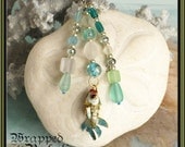 Aqua Articulated Cloisonné Fantail Fish Beaded Bookmark BY THE SEA Series Turquoise Blue Aqua Green Summer