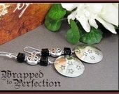 Black and STERLING SILVER Earrings / Boho / Moon & Stars / Swarovski Crystal Cubes / Celtic