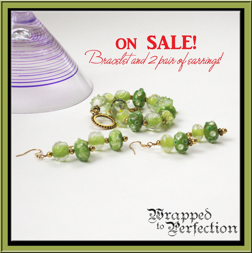 Lime Green Earrings & Bracelet  SUPER SAVINGS Spring Summer Resort Beach Tropical Mint Green