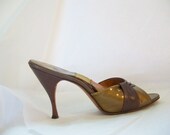 Vintage 1950's Springolators Two Toned Leather Mules