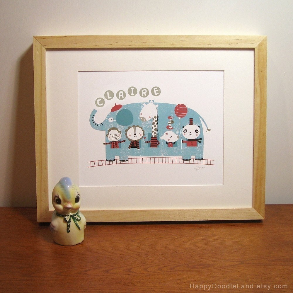 Elephant Train Print - Optional Free Personalization