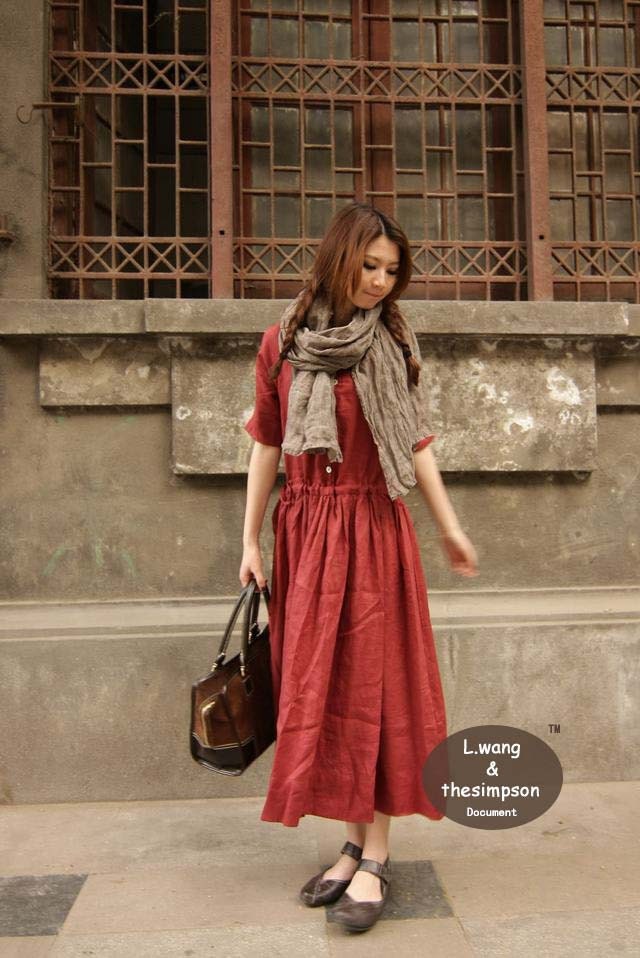 red fraction - Red linen long dress(more colour and size choice)-X7