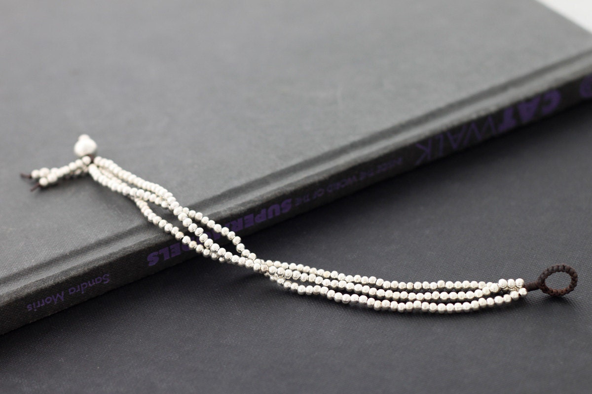 Three Strand Simple Silver Beaded Bracelet