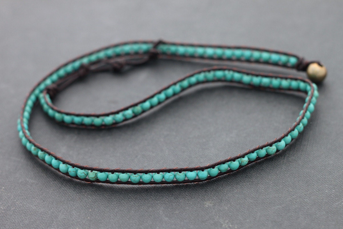 Leather Wrap Beaded Turquoise Bracelet