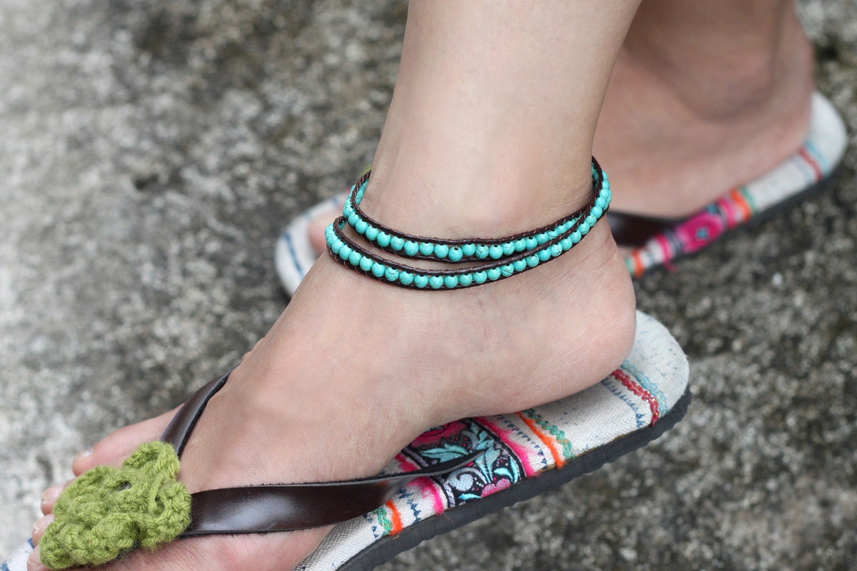 Leather Wrap Beaded Turquoise Bracelet