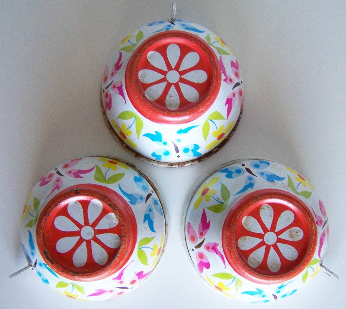 Vintage Tin Teacups Kids Toys Flowers Butterflies