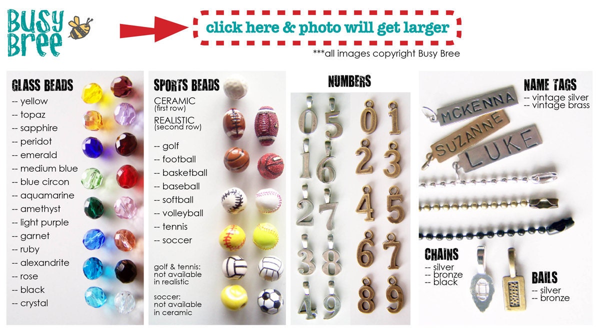 PICK FIVE Charm, Bead, OR Stamped Name Tag plus a Chain