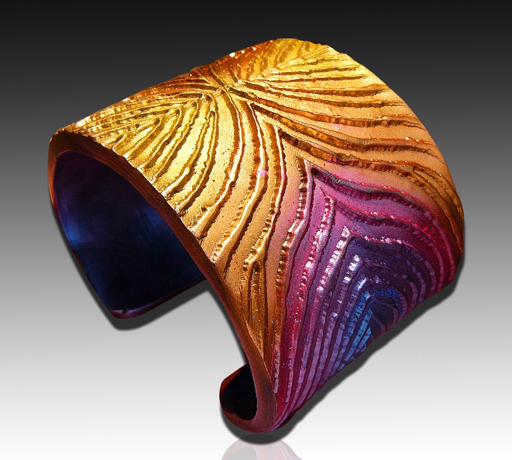 Peacock polymer clay cuff
