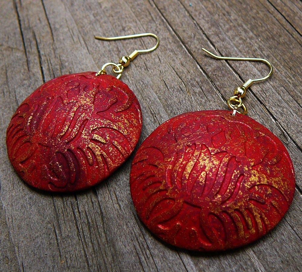 Tuscan red polymer clay earrings