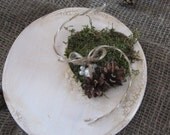 Ring bearer moss heart pillow,  wood, shabby, moss, primitive, pine cone vintage woodland rustic country weddings