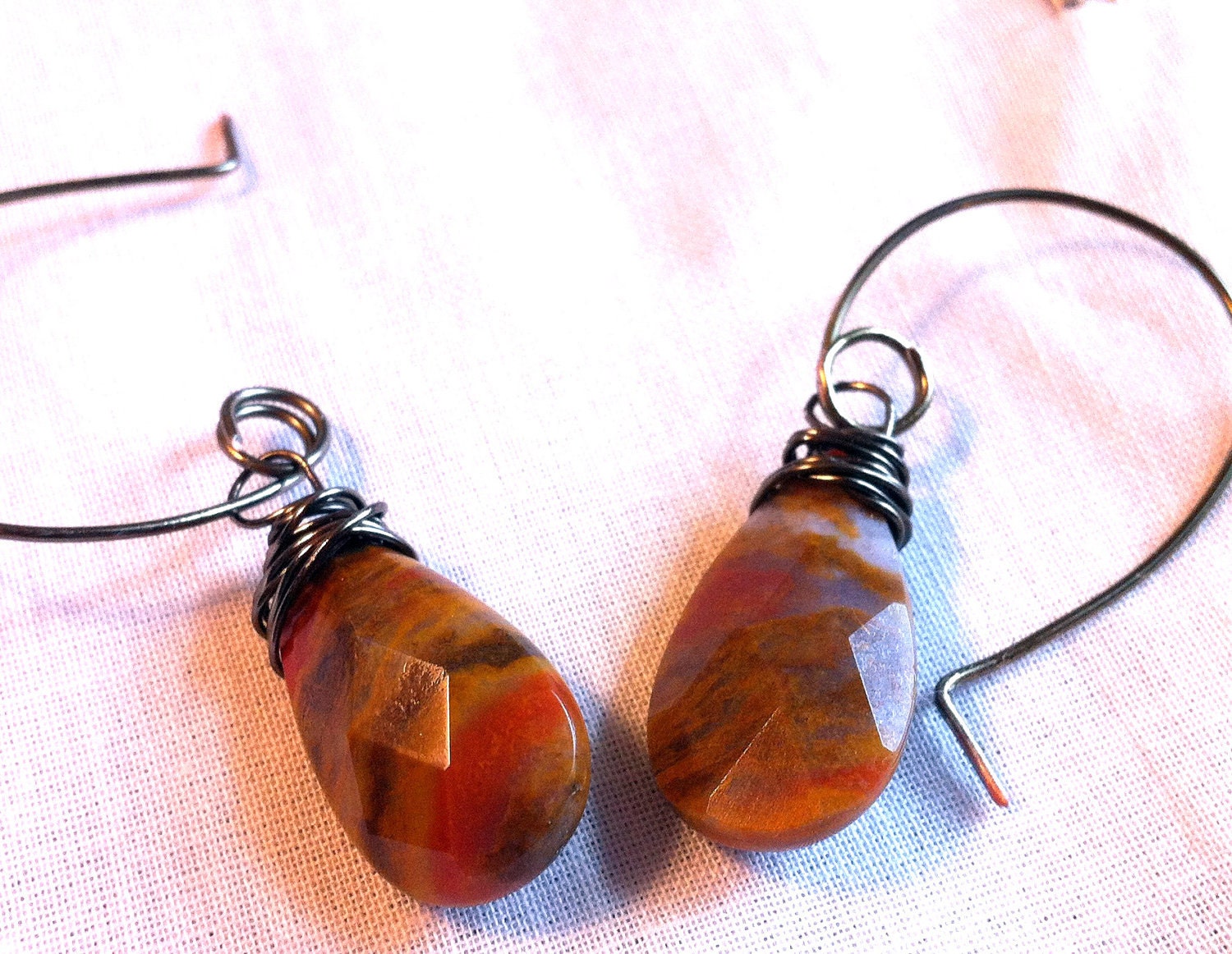Petrified Wood Teardrop Earrings