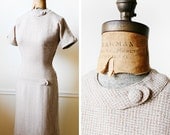 Vintage 1950s JOAN HOLLOWAY Neutral Woven Day Dress XS/S