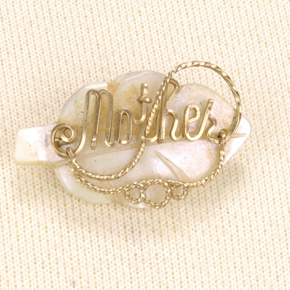 Vintage 1950s Darling MOTHER Leaf Pin