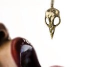 Small 18K Antique Gold Plated Bird Skull Necklace 18 inch black gun metal chain