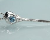 Gemstone Eyed Hummingbird Skull in Sterling on silver chain Swiss blue topaz Bird Skull Jewelry Made in NYC by Blue Bayer Design
