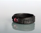 Diamond steampunk industrial ring  black Sterling silver pink tourmaline set