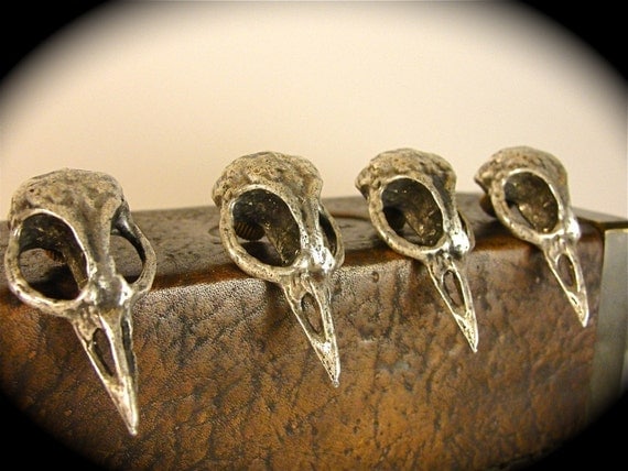 Bird Skull Cabinet Hardware Skull Drawer Pulls Skull Cabinet Knobs cast metal. Antique silver plate. Made in NYC
