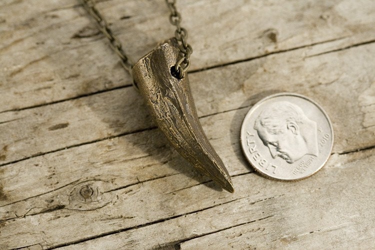 Crocodile Tooth Necklace (cast in solid recycled bronze) on a 24" bronze chain