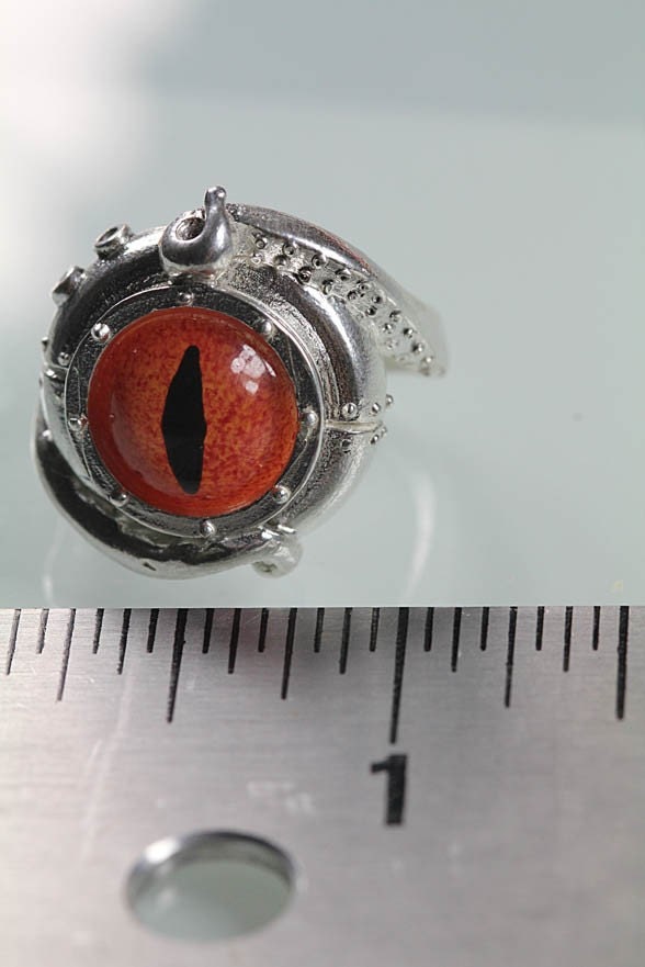 Evil Eye Sterling Tentacle Ring, Orange Dragon Eye (made in NYC) sizes 4-11