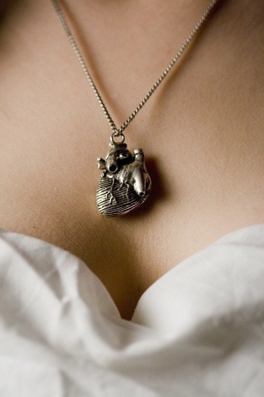 Anatomical Heart Necklace in antique silver on a 24 inch  Chain (Original Design & Made in NYC) tiwib
