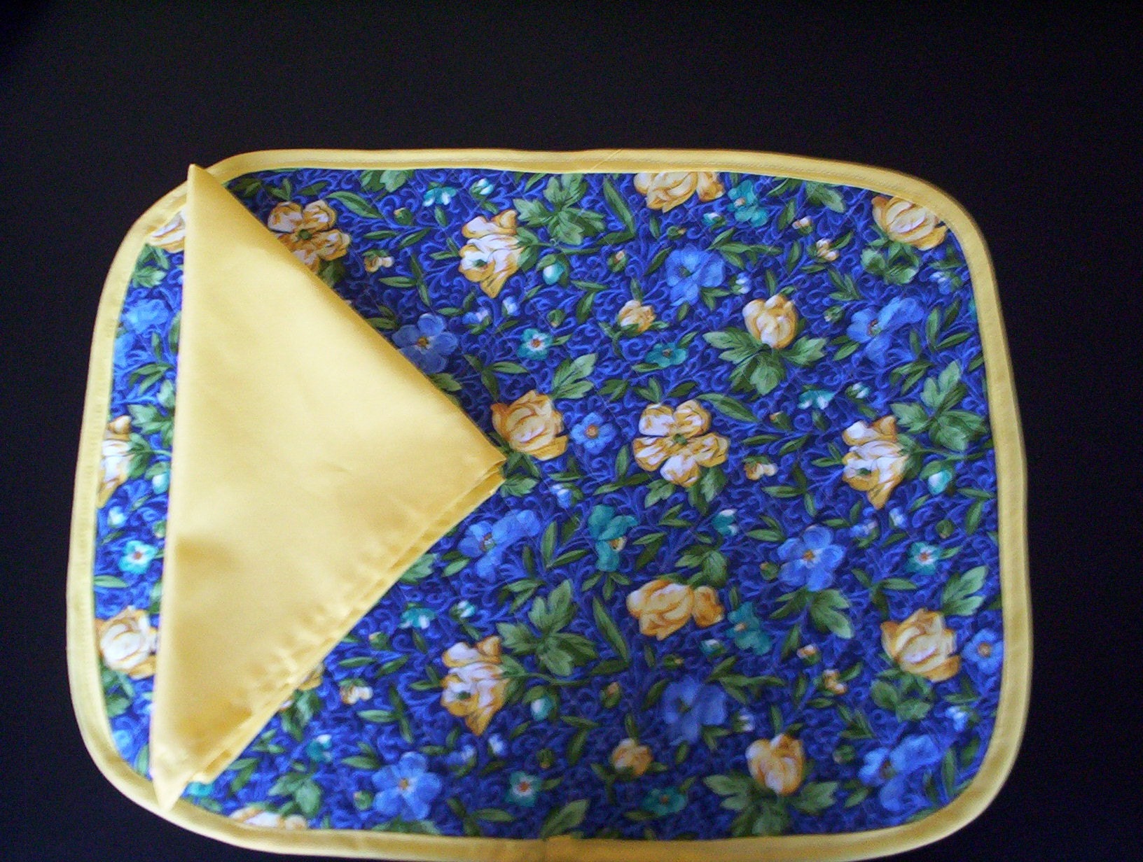 Placemats - Yellow and Blue Floral Reversible Placemats with Yellow Napkins