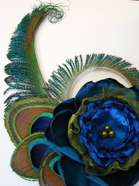 A Beautiful Peacock hair clip with large flower- 6 weeks delivery.