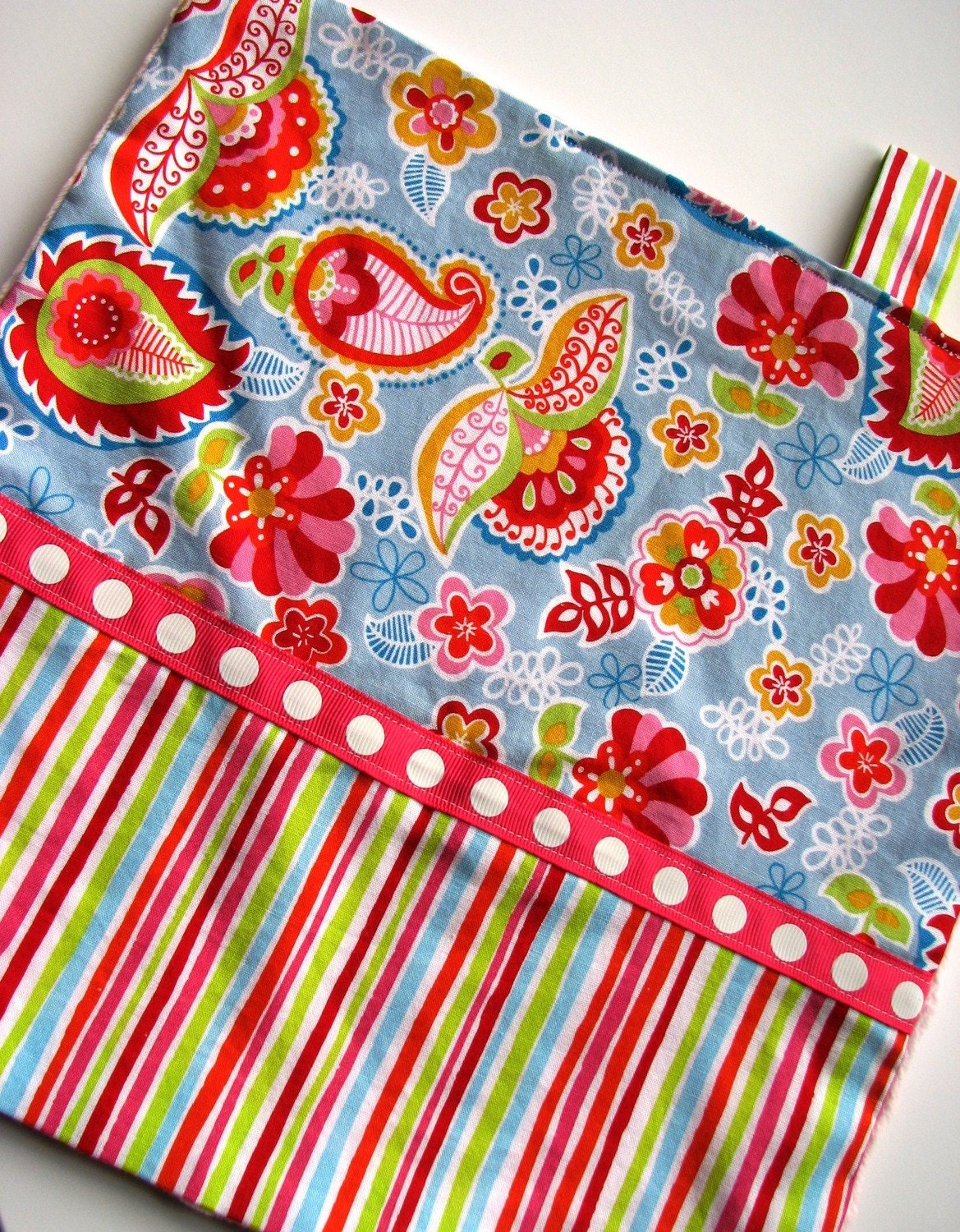 Baby Blanket, Minky Lovey in Pink, Red, Blue, Baby Girl Lovey, Security Blanket in Bright Paisley and Stripes, Pink Minky Dots Lovey