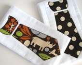 Baby Burp Cloths with Necktie in Chocolate Brown Alexander Henry 2D Zoo and Dots, Set of 2 Baby Boy Burp Cloths in Brown and Cream