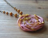 Pink Rosette Pendant With Yellow Beads Necklace