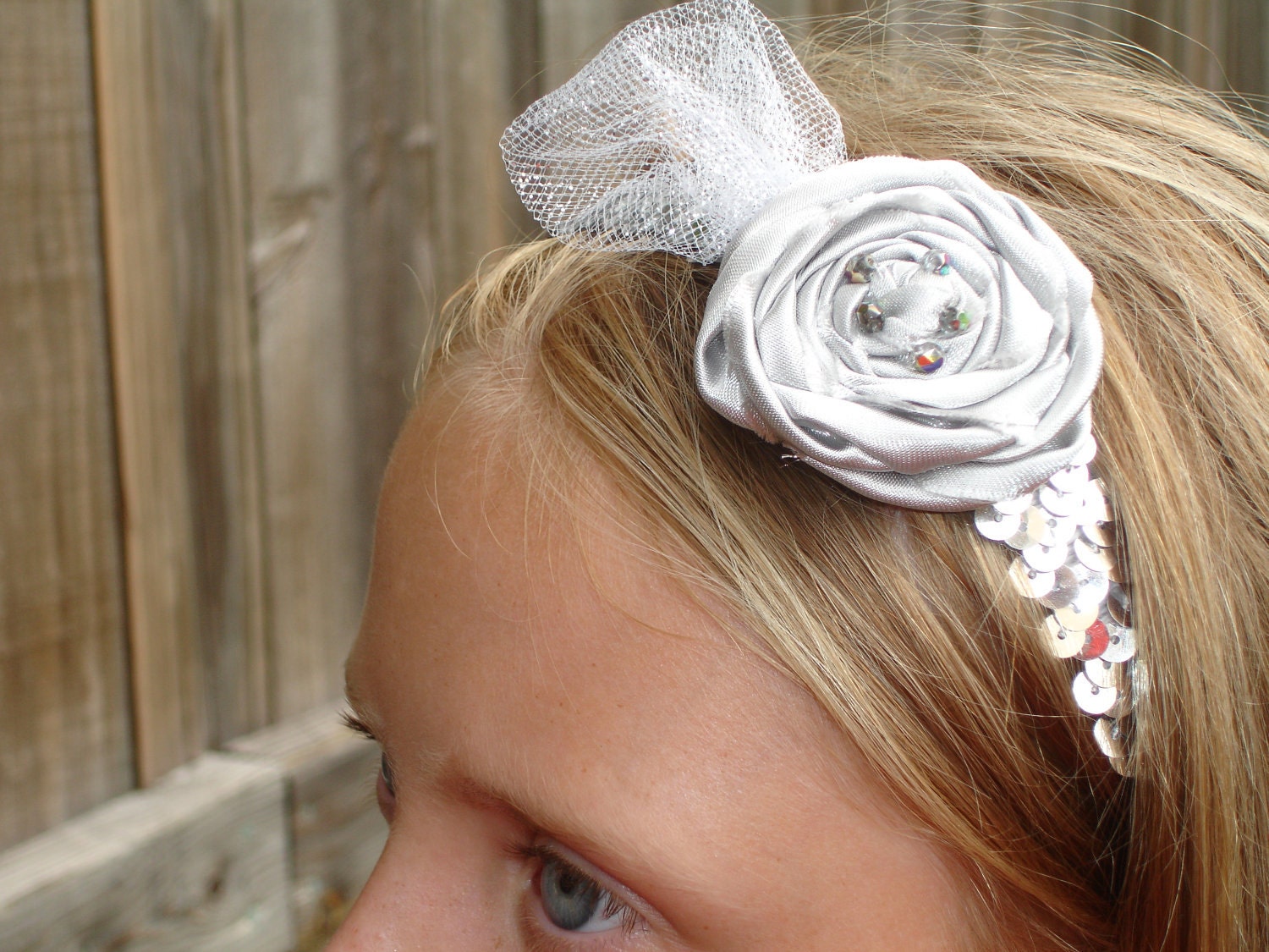 Grey Rosette Flower Sequin Headband