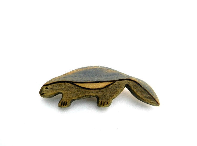 honey badger brooch - wooden pin - jewelry