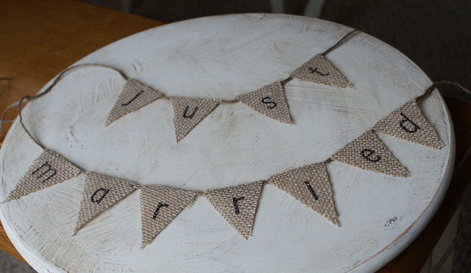 JUST MARRIED cake topper, burlap Wedding cake banner