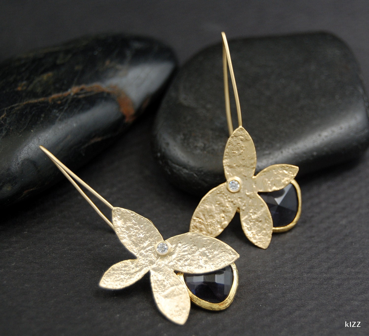 Matt Gold & Khaki Petal Earrings