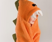 PERSONALIZED Orange Dinosaur Hooded Towel
